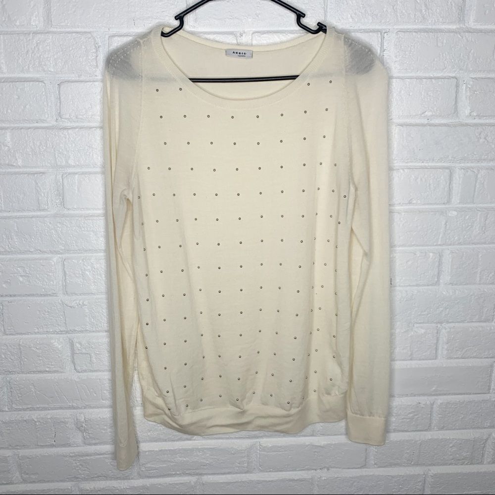 Akris Punto Sheer Wool Cream Embellished Sweater size 10 - Picture 1 of 7